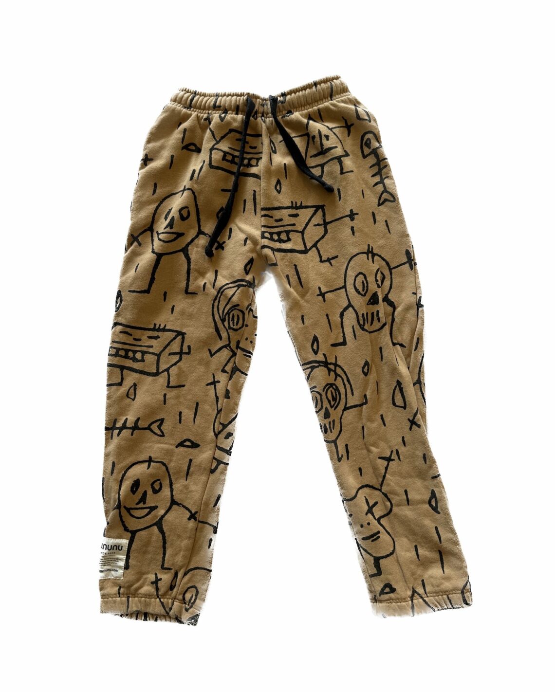 Nununu Goofy Skull All Over Print Joggers Sweatpants in Mocha Tan Brown size 6 7 FOR SALE for a Discount!